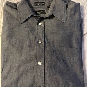 Christian Dior men’s black, gray long sleeve button front dress shirt size 16–34